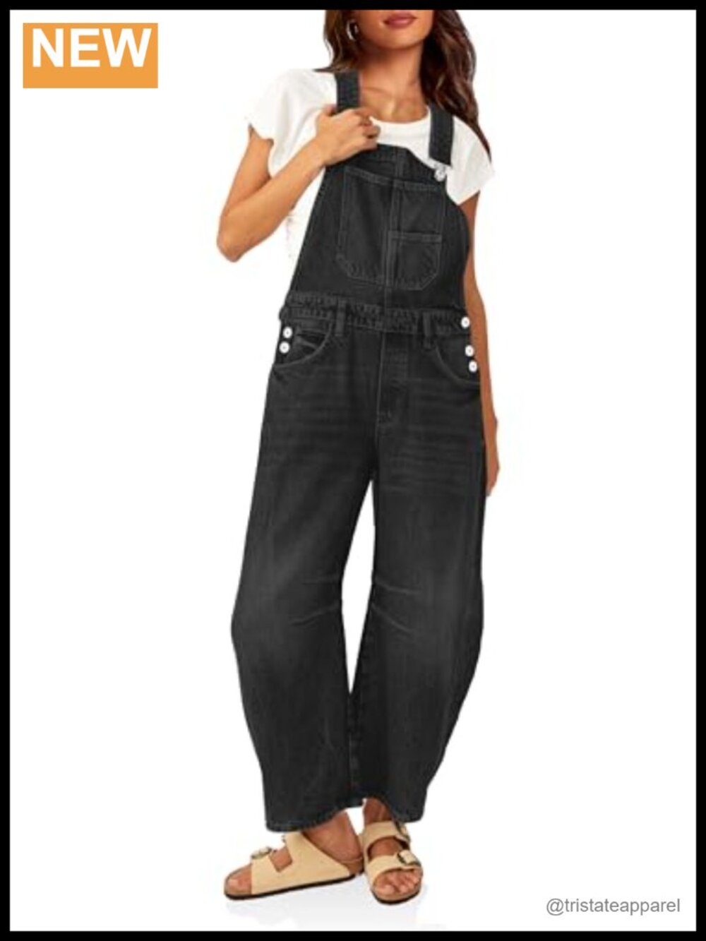 Women's Denim Bib Overalls Barrel Leg Adjustable Strap Loose Fit